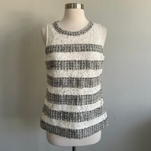 J.Crew Lace Grey Fringe Striped Sleeveless Blouse Cream Small NWT
